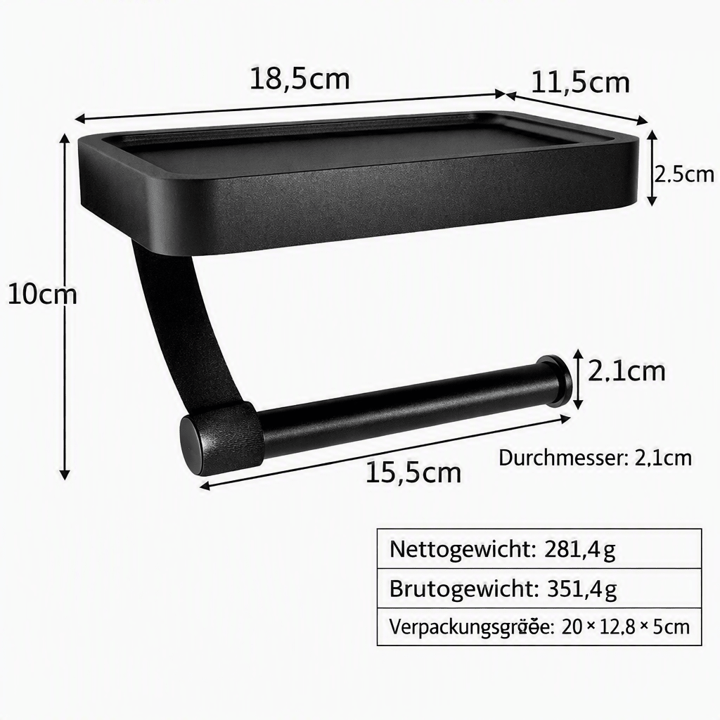 PREPSHELF - No-drill toilet paper holder with practical shelf