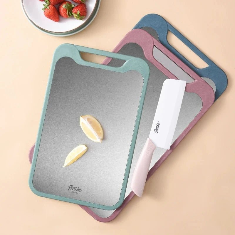 SteelEdge – Double-sided stainless steel cutting board with non-stick surface and juice groove