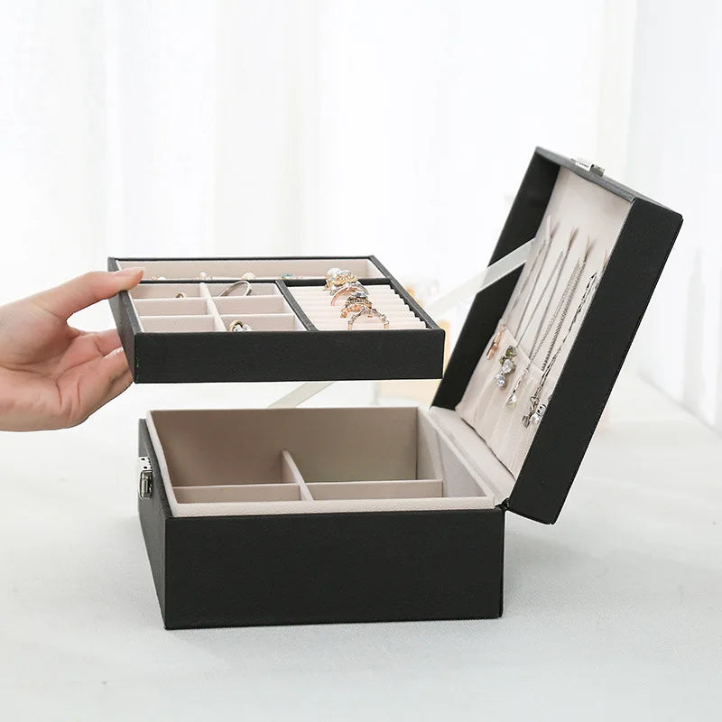 LuxeWood – Elegant jewelry box made of wood with PU leather, 2-layered