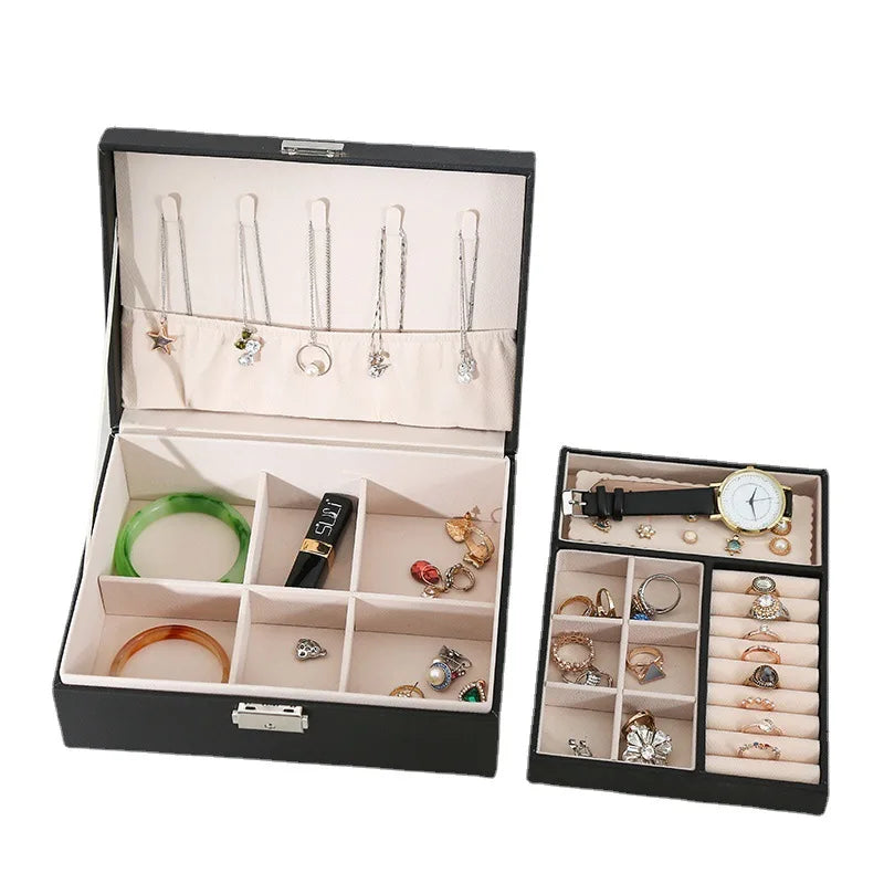 LuxeWood – Elegant jewelry box made of wood with PU leather, 2-layered