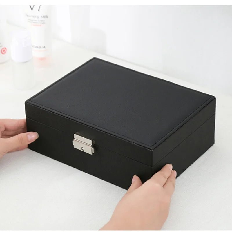 LuxeWood – Elegante scatola porta gioielli in legno con pelle PU, a 2 livelli