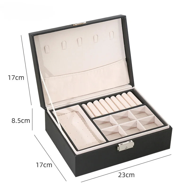 LuxeWood – Elegant jewelry box made of wood with PU leather, 2-layered