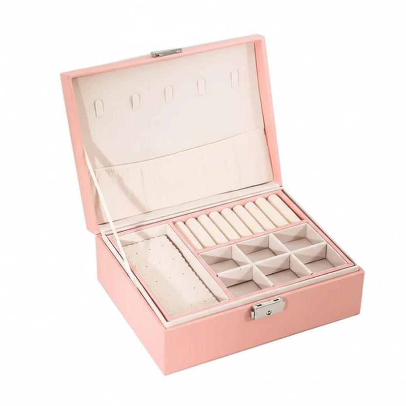 LuxeWood – Elegant jewelry box made of wood with PU leather, 2-layered