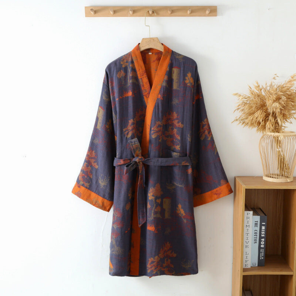 Kimono badjas katoen gaze retro unisex wit