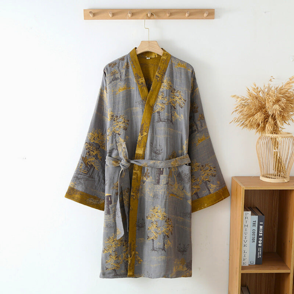 Kimono badjas katoen gaze retro unisex wit