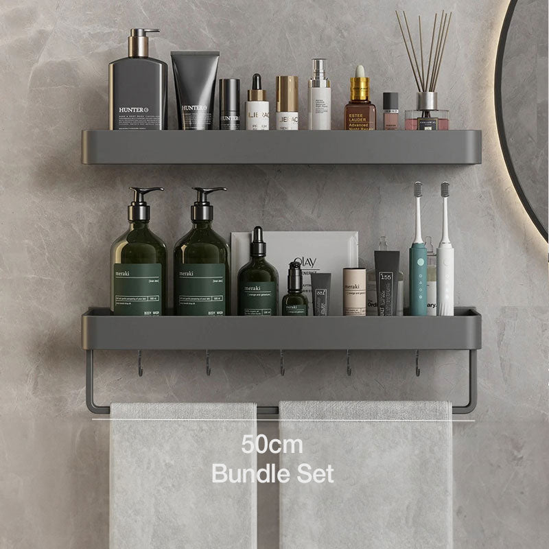 AquaShelf - Elegant wall shelf for the bathroom with towel rail & drill-free installation