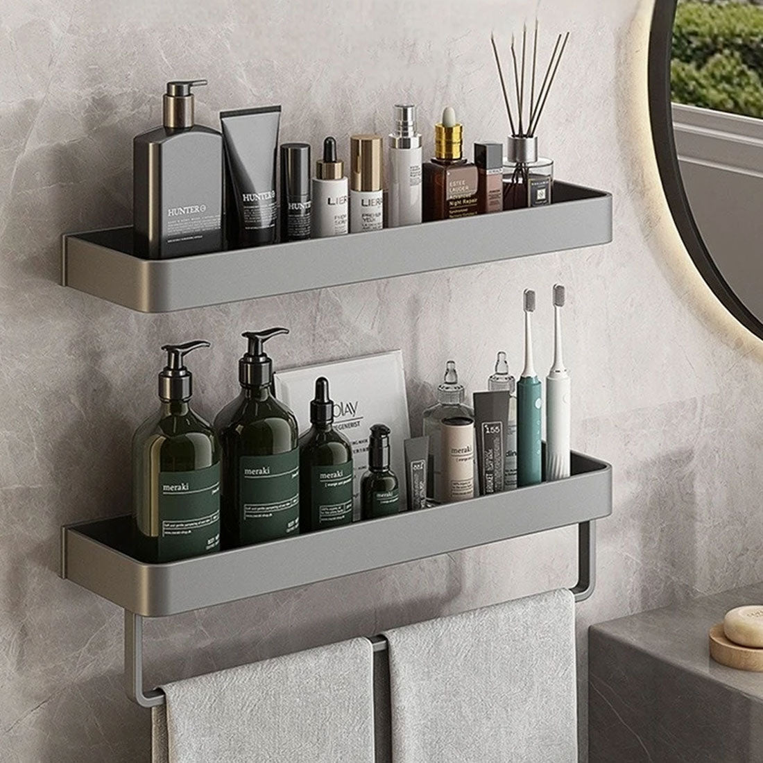 AquaShelf - Elegant wall shelf for the bathroom with towel rail & drill-free installation