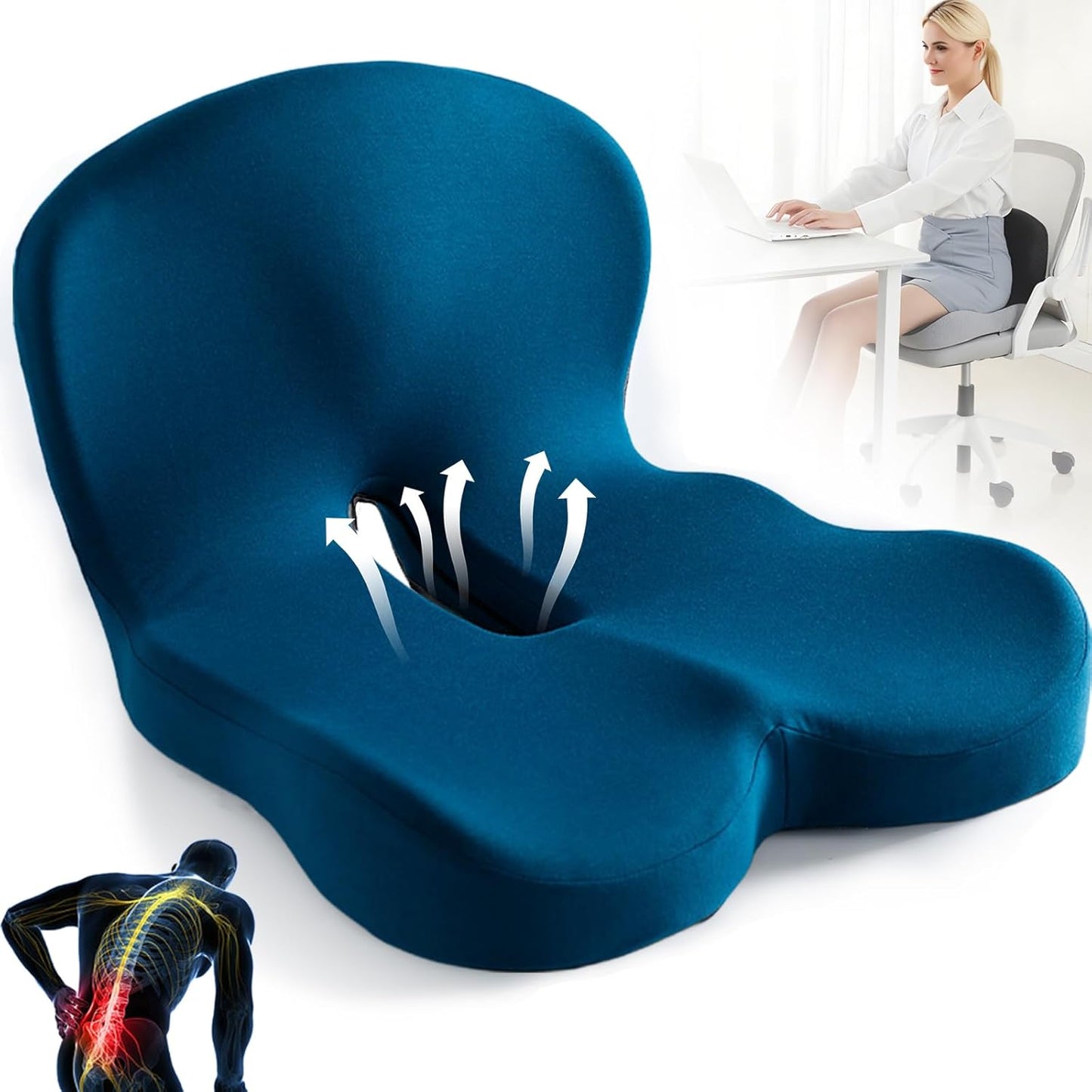 ErgoComfort Pad – Cojín ergonómico para asiento con soporte lumbar para oficina, coche y viajes