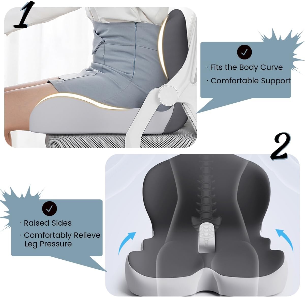 ErgoComfort Pad – Cojín ergonómico para asiento con soporte lumbar para oficina, coche y viajes