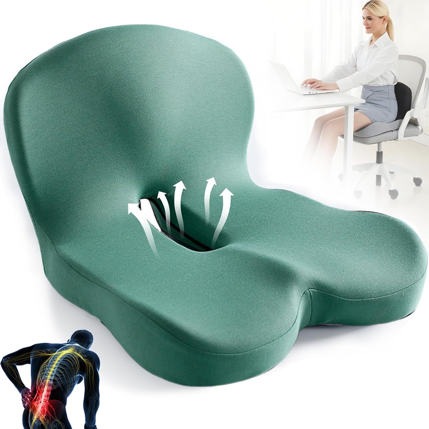 ErgoComfort Pad – Cojín ergonómico para asiento con soporte lumbar para oficina, coche y viajes