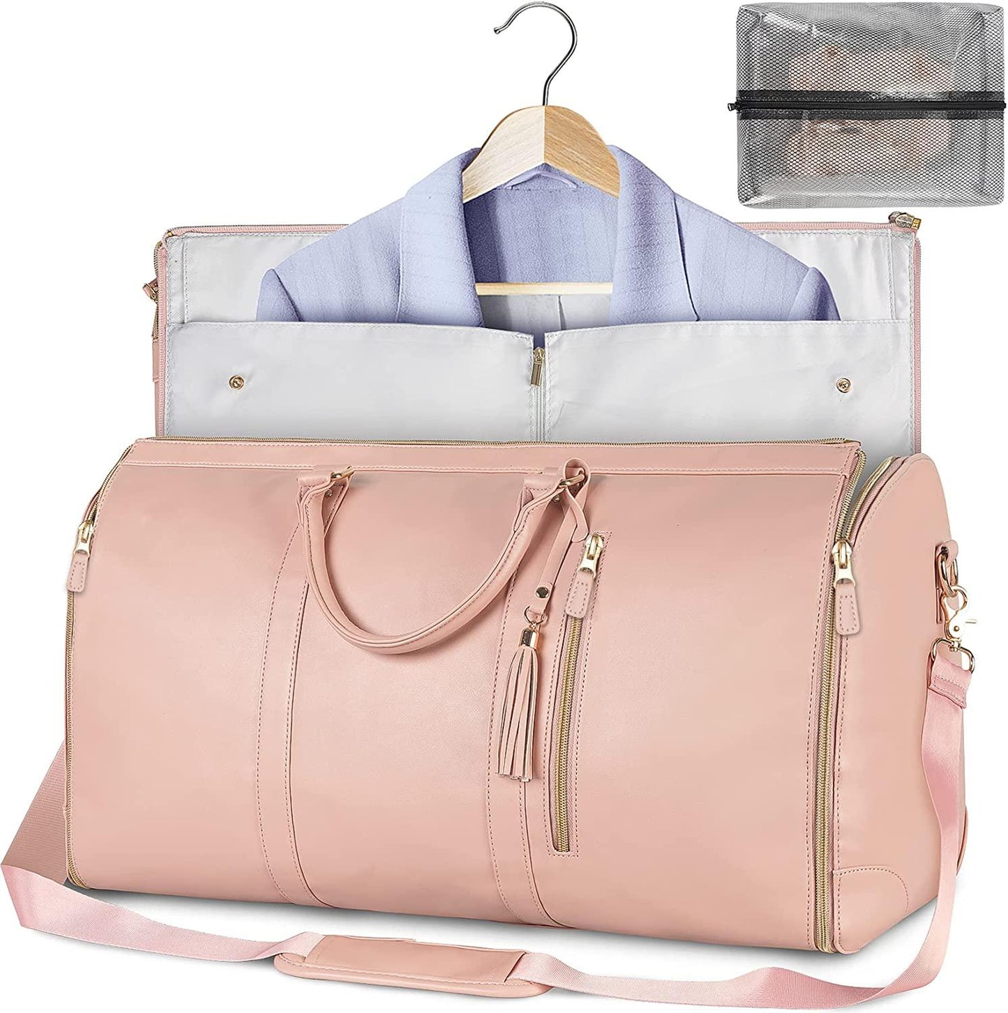GARMENTGO Bolsa de viaje – Funda plegable para ropa de cuero PU para viajar sin arrugas con estilo