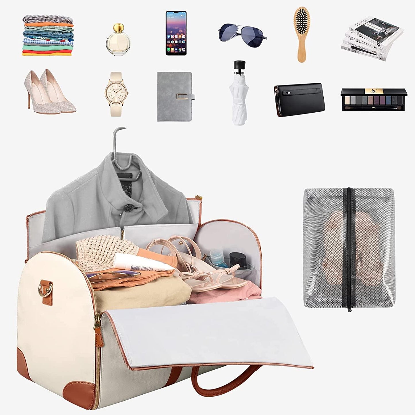 GARMENTGO Bolsa de viaje – Funda plegable para ropa de cuero PU para viajar sin arrugas con estilo