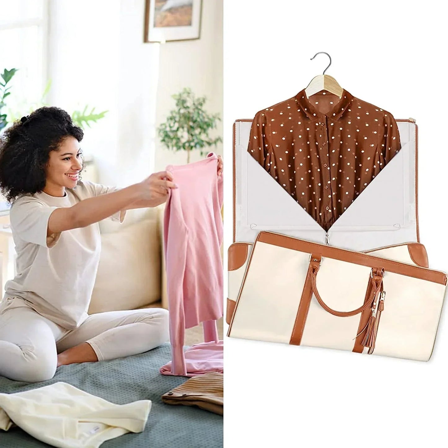 GARMENTGO Bolsa de viaje – Funda plegable para ropa de cuero PU para viajar sin arrugas con estilo