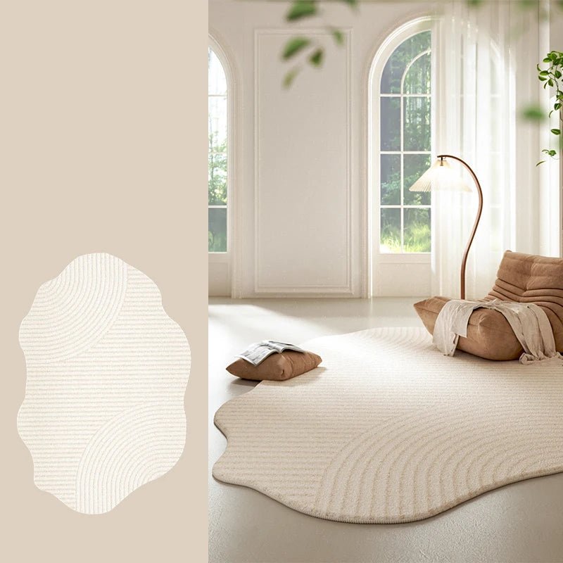 Flauschiger Waschbarer Teppich Cremefarben Gestreift für Wohnzimmer & Schlafzimmer 10
