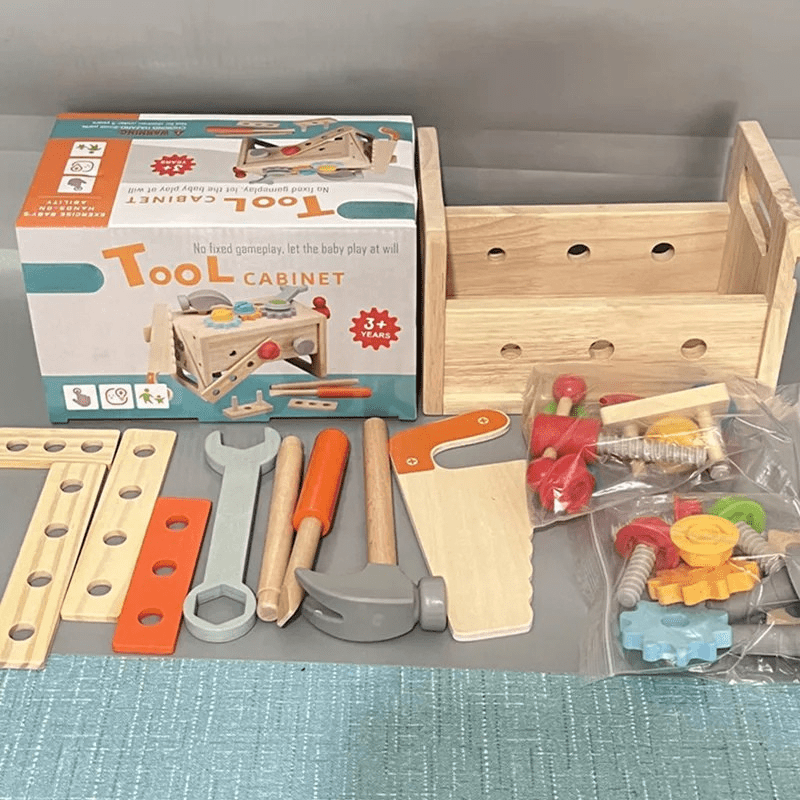 WOODTOOLS - Montessori Wooden Tool Box for Creative Learning and Motor Development in Children