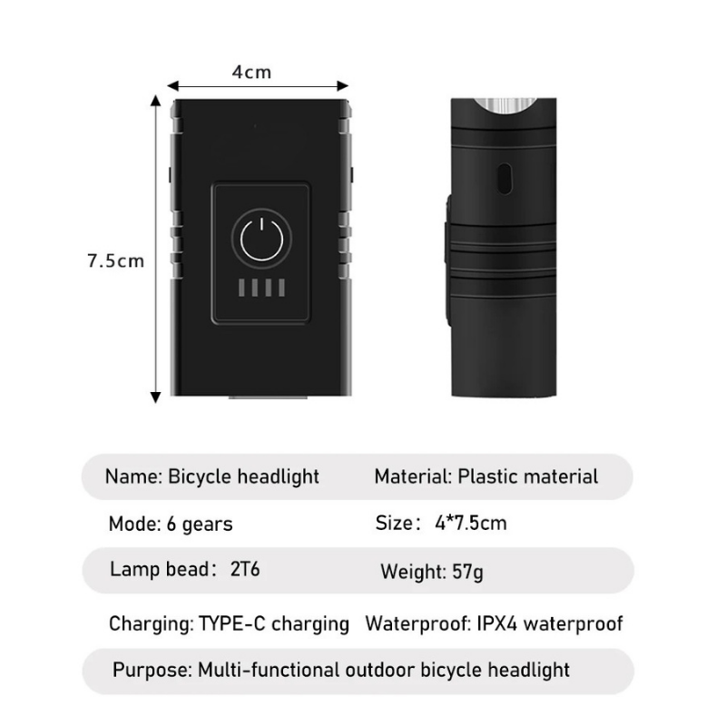 BrightRide Pro – Oplaadbare LED-fietsvoorlicht met 6 modi en USB-C oplaadfunctie