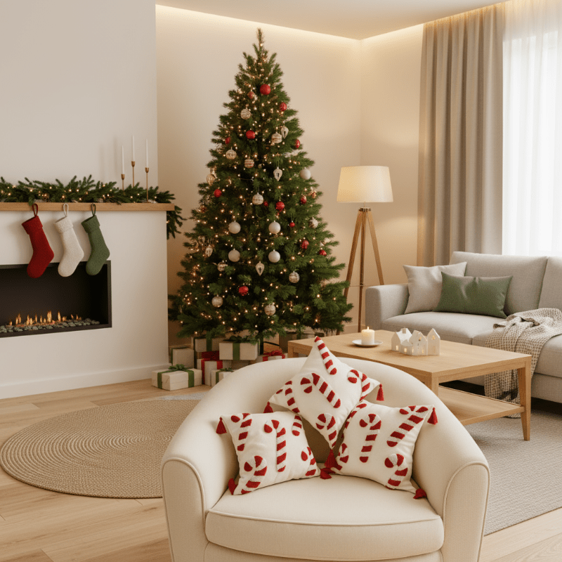 GLEAMCUSH – Festlicher Weihnachtskissenbezug mit Zuckerstangenmotiv und weichem Polyestergewebe 1