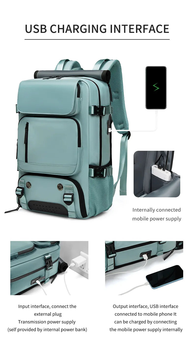 TRAVELMAX Pack - Large waterproof travel backpack with USB port