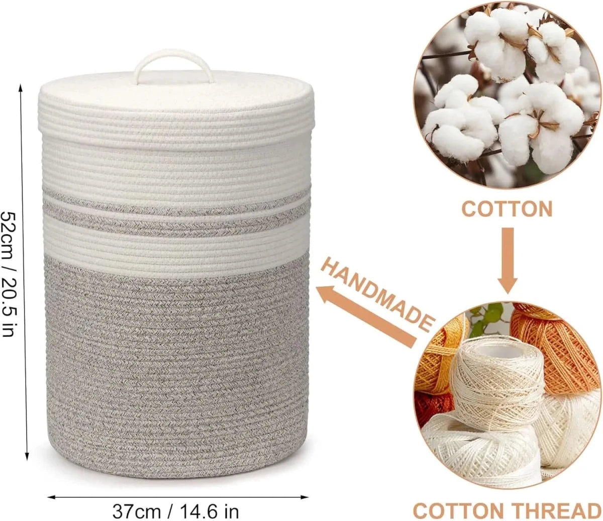 COTOLUX – Laundry Basket with Lid Made of Cotton Rope for Blankets & Bed Linen