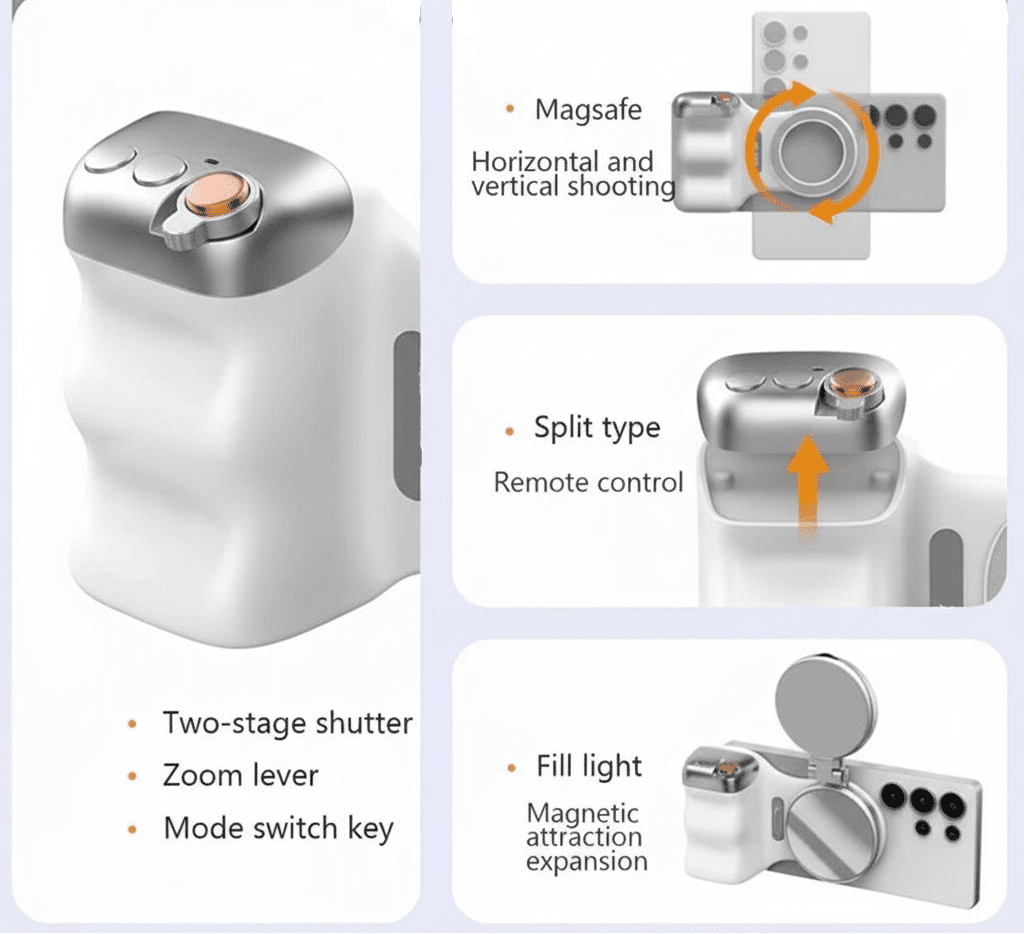 SNAPGRIP – Magnetic selfie grip with light and stabilization