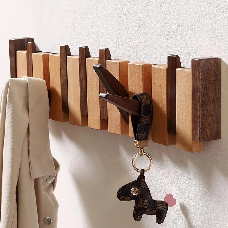 PianoWood - Handcrafted piano-style wall coat rack made from walnut & beech