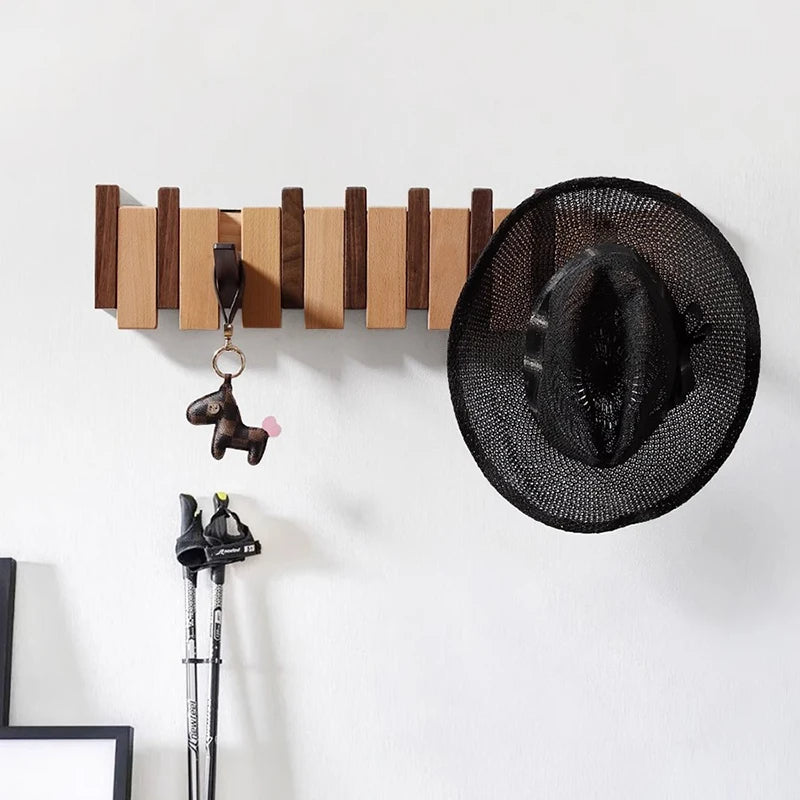 PianoWood - Handcrafted piano-style wall coat rack made from walnut & beech