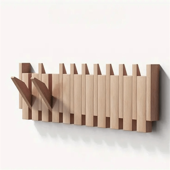 PianoWood - Portemanteau mural fait main, style piano, en noyer & hêtre