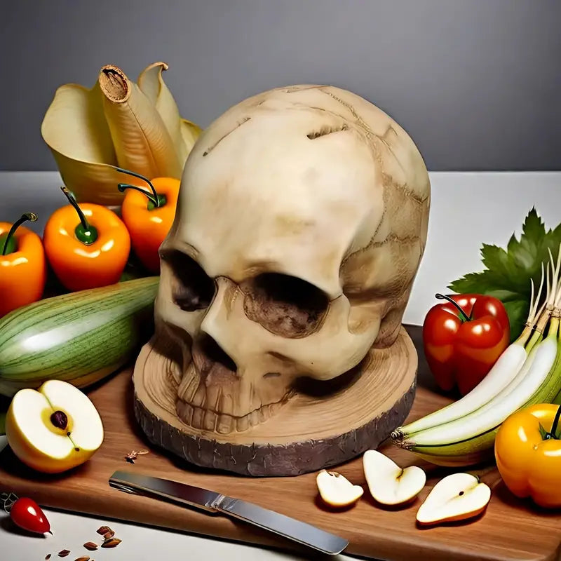 Soporte para cuchillos con calavera gótica – Soporte para cuchillos hecho a mano con diseño de calavera para hasta 7 cuchillos