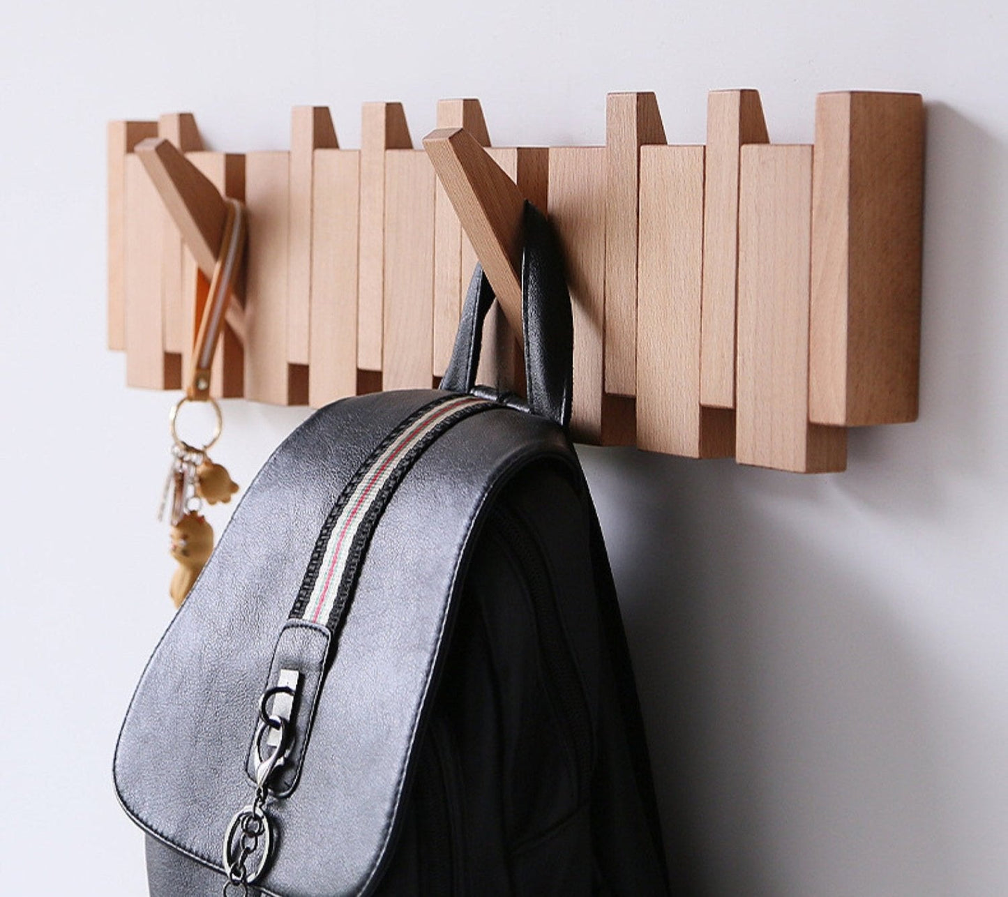 PIANOHANG Wall Rack - Handmade wooden wall coat rack in piano design with folding hooks