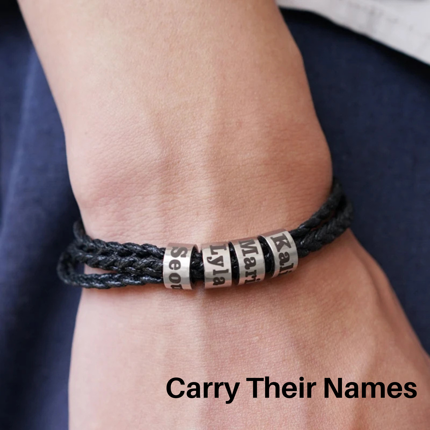 BRANIVO – Men's braided bracelet with personalized name beads