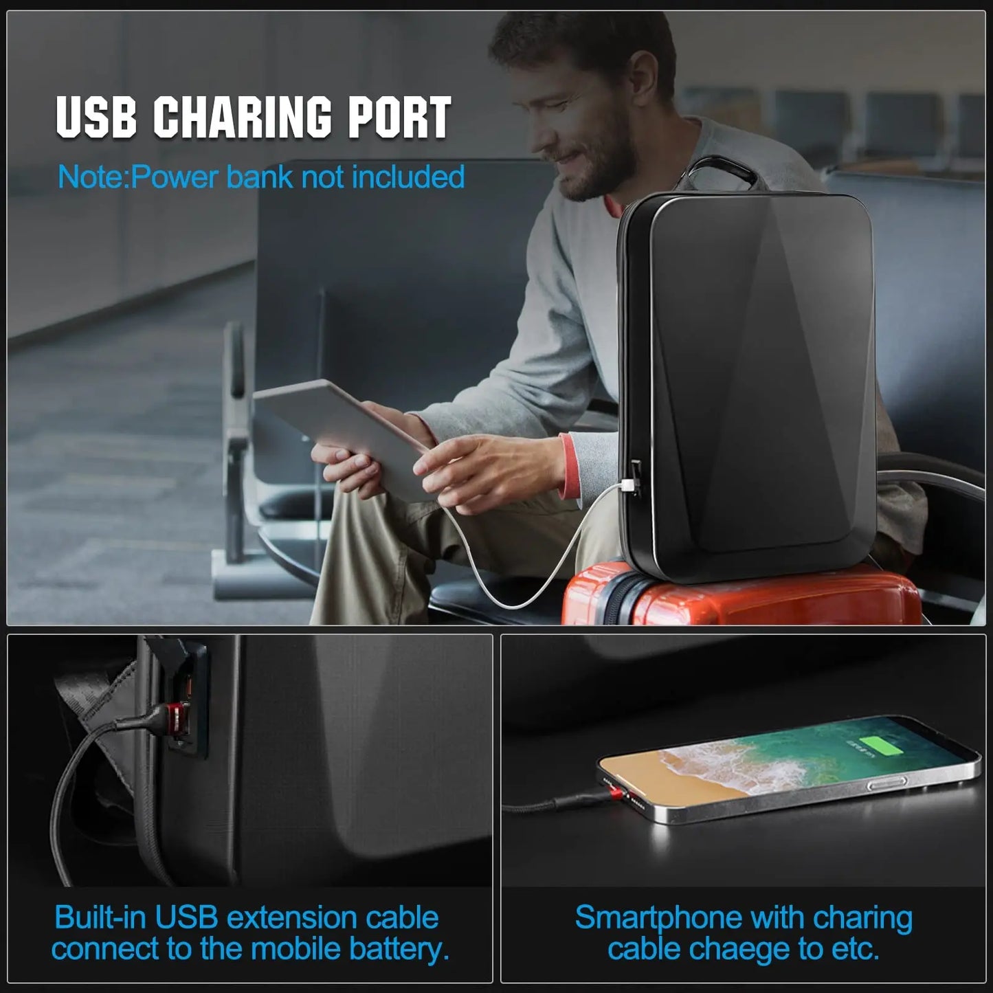 TECHGUARD – Mochila para portátil expandible con protección antirrobo y puerto USB