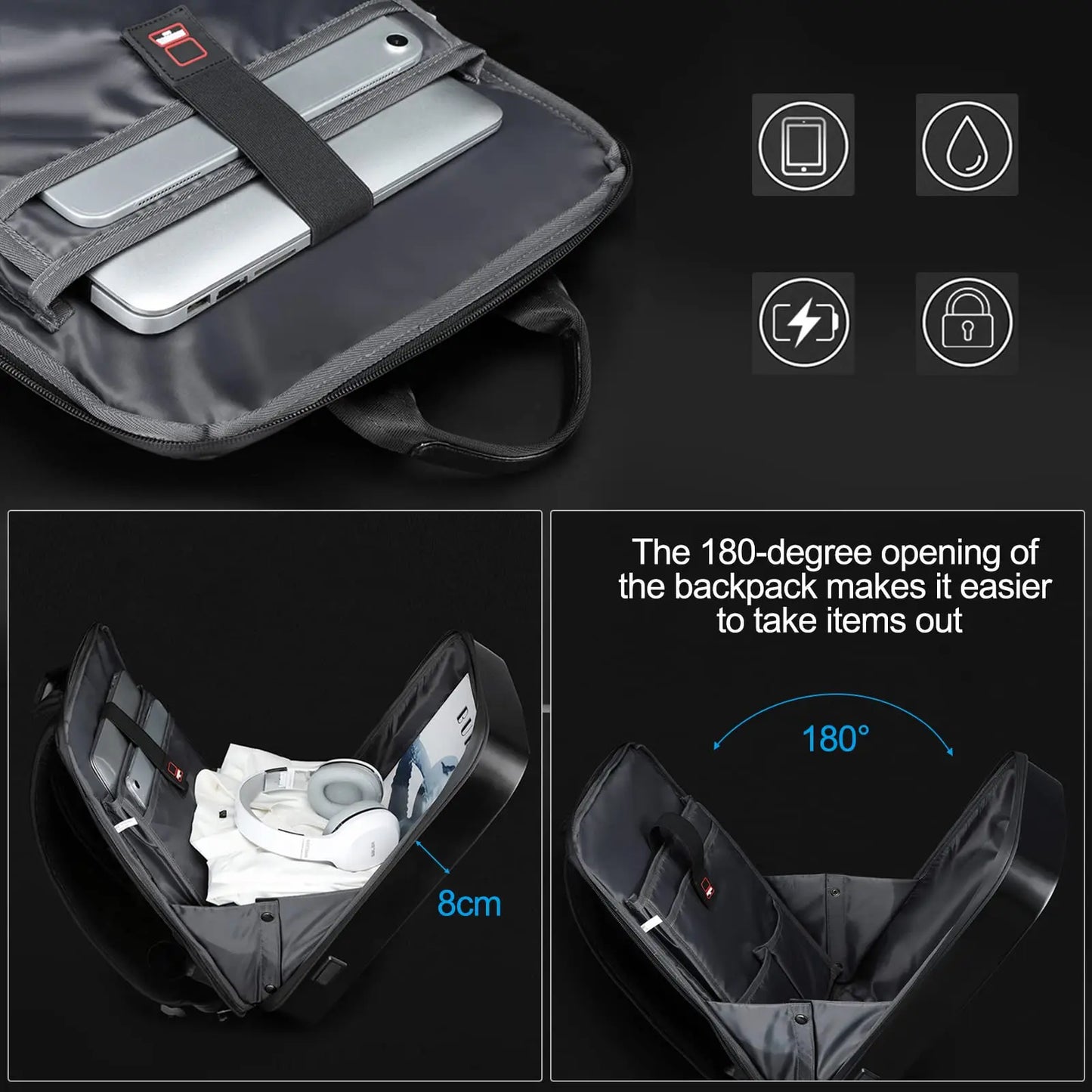 TECHGUARD – Mochila para portátil expandible con protección antirrobo y puerto USB