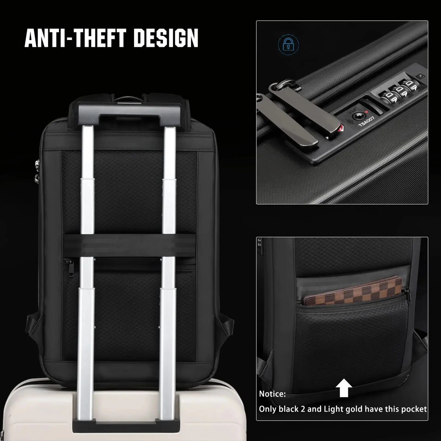 TECHGUARD – Mochila para portátil expandible con protección antirrobo y puerto USB