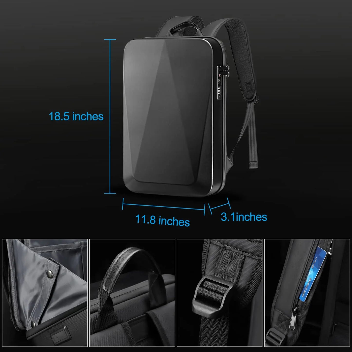 TECHGUARD – Mochila para portátil expandible con protección antirrobo y puerto USB