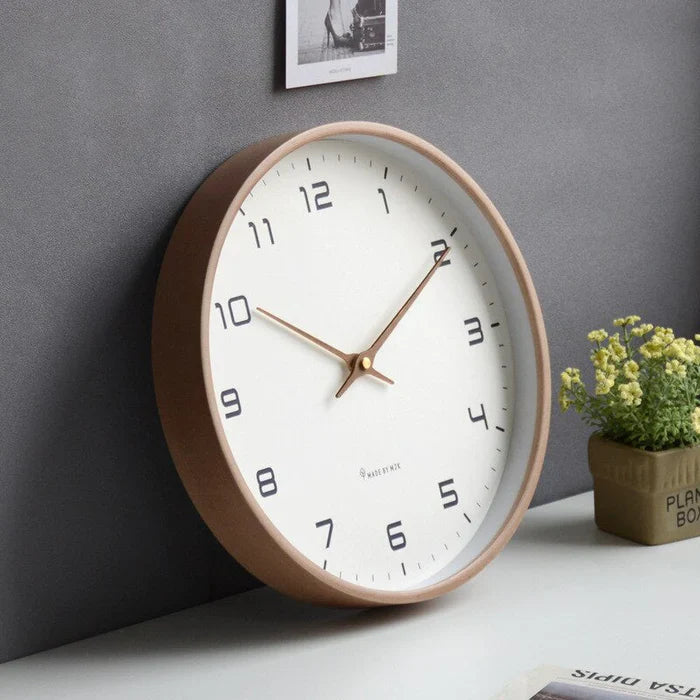 NordicTimber – Modern Solid Wood Wall Clock in Brown & Cream