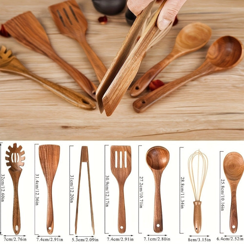 Hochwertiges 7-teiliges Küchenutensilien Set aus Holz für stilvolles Kochen und Anti-Stick-Pfannen-2