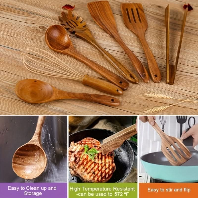 Hochwertiges 7-teiliges Küchenutensilien Set aus Holz für stilvolles Kochen und Anti-Stick-Pfannen-6