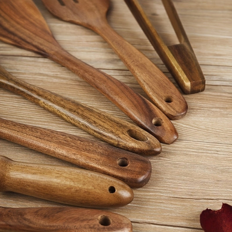 Hochwertiges 7-teiliges Küchenutensilien Set aus Holz für stilvolles Kochen und Anti-Stick-Pfannen-5