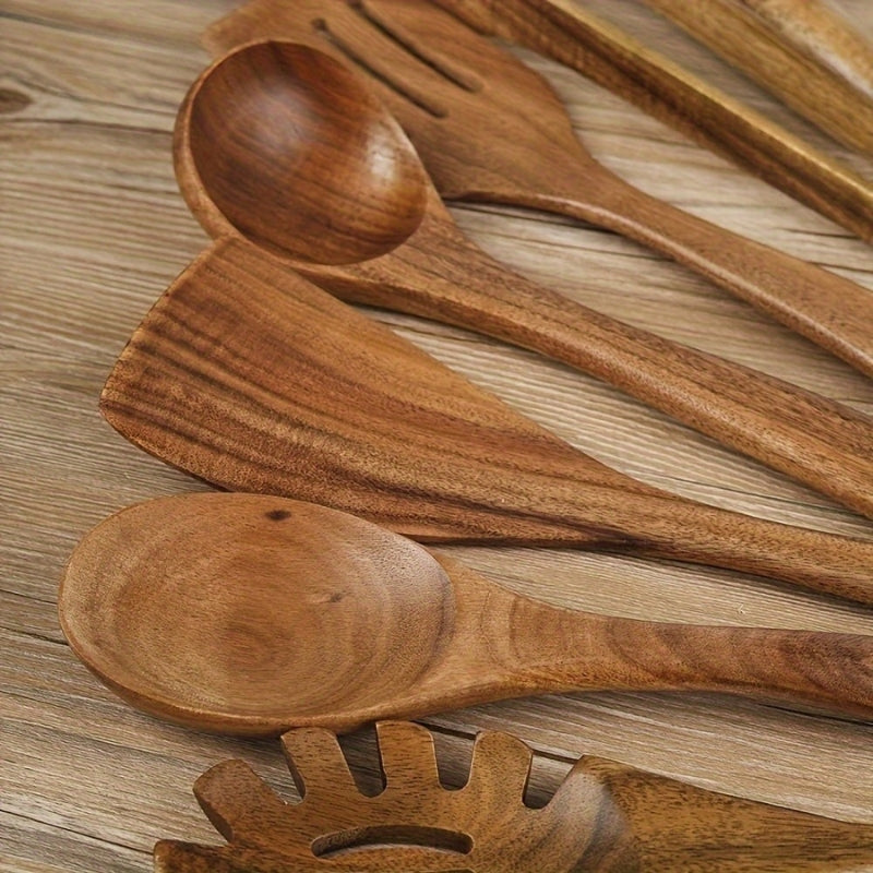 Hochwertiges 7-teiliges Küchenutensilien Set aus Holz für stilvolles Kochen und Anti-Stick-Pfannen-4
