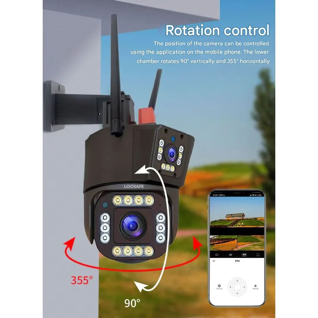 DualGuard Solar 4K – Cámara de seguridad inalámbrica con panel solar y vista panorámica de 360°