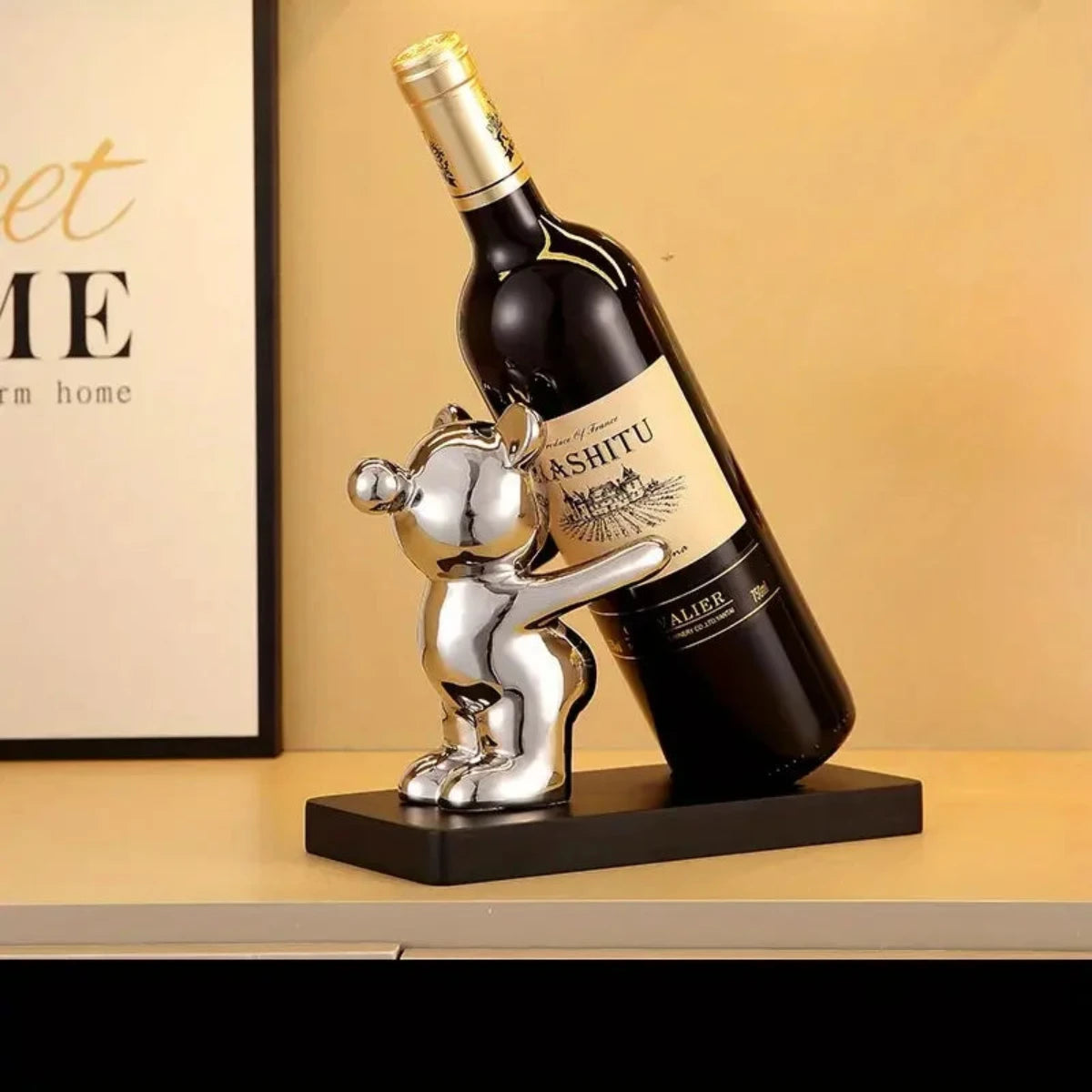 BEARWINE Estante – Estante de vino de cerámica juguetón con diseño de oso para almacenamiento elegante de botellas