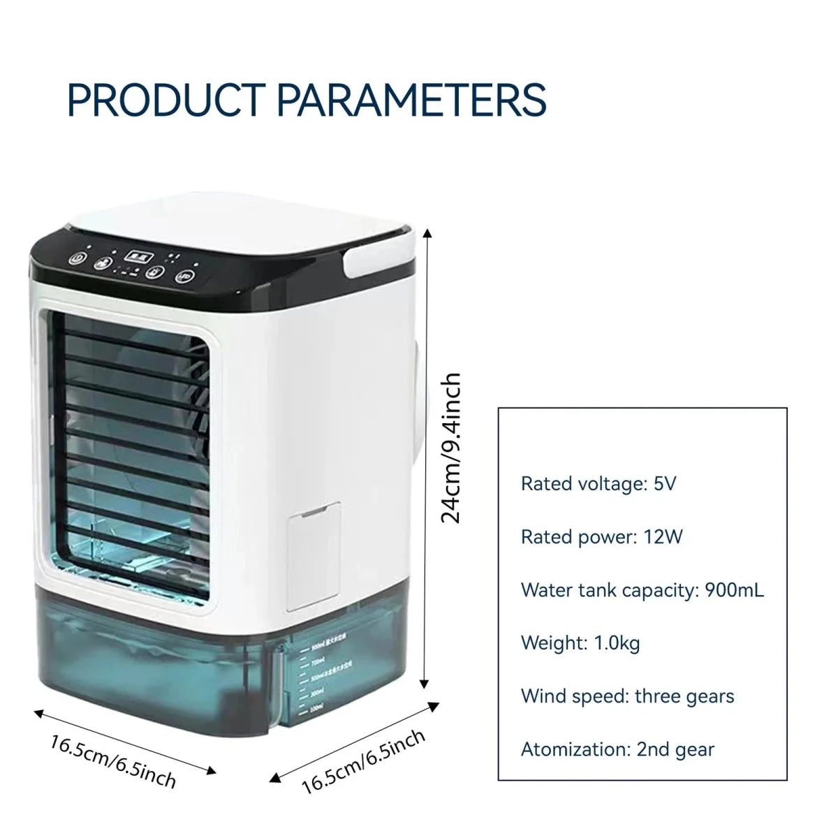 Kompakte Klimaanlage - Tragbarer Mini-Luftkühler mit 3 Geschwindigkeiten und 900 ml Wassertank 5