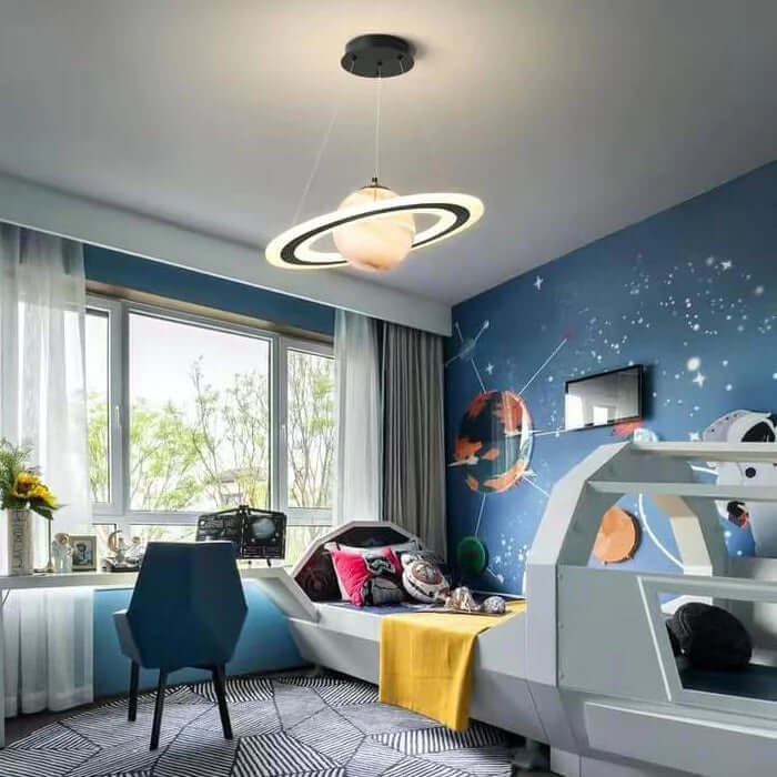 Lámpara colgante LED Planeta – Lámpara infantil imaginativa con diseño de planeta
