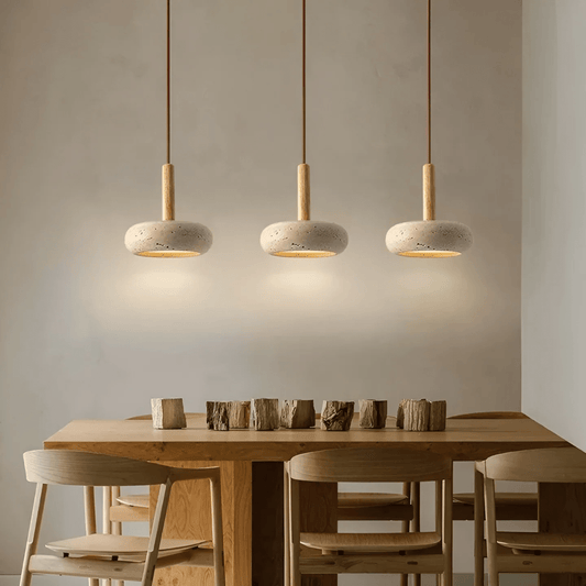 TranquilHalo – LED Retro Ceiling Light made of Wood & Stone for a calming ambiance