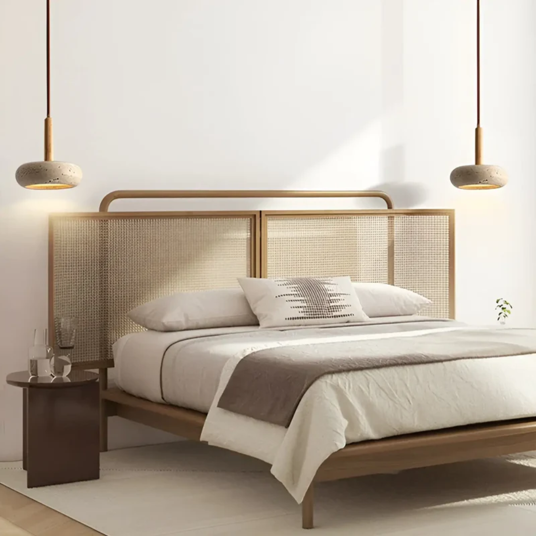 TranquilHalo – LED Retro Ceiling Light made of Wood & Stone for a calming ambiance