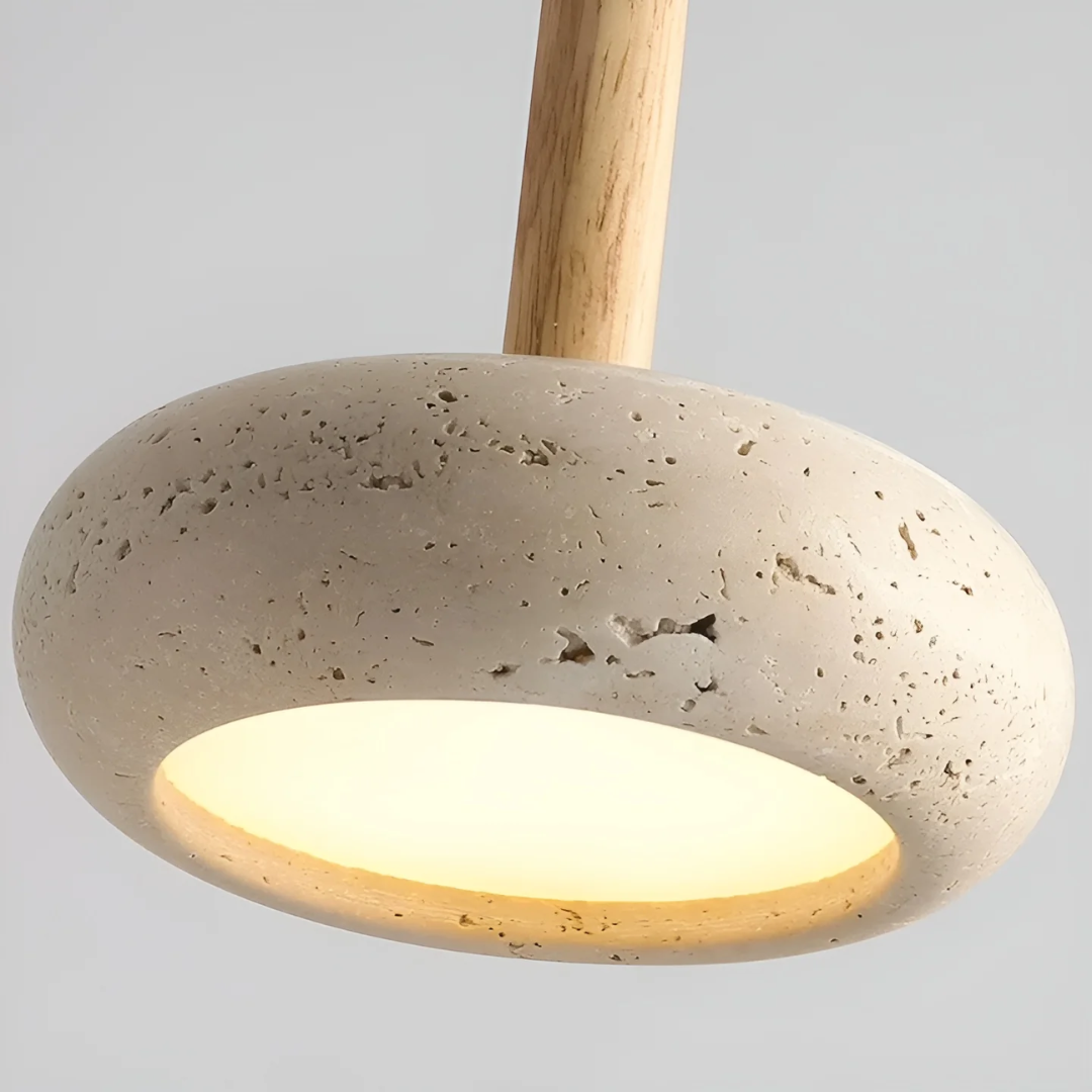 TranquilHalo – LED Retro Ceiling Light made of Wood & Stone for a calming ambiance