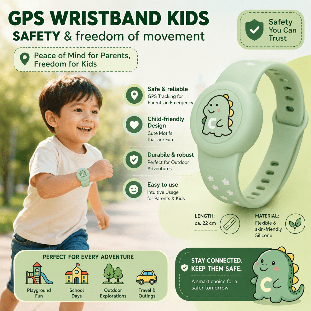 LITTLELOCATE – Braccialetto GPS colorato per bambini con cinturino regolabile comodo