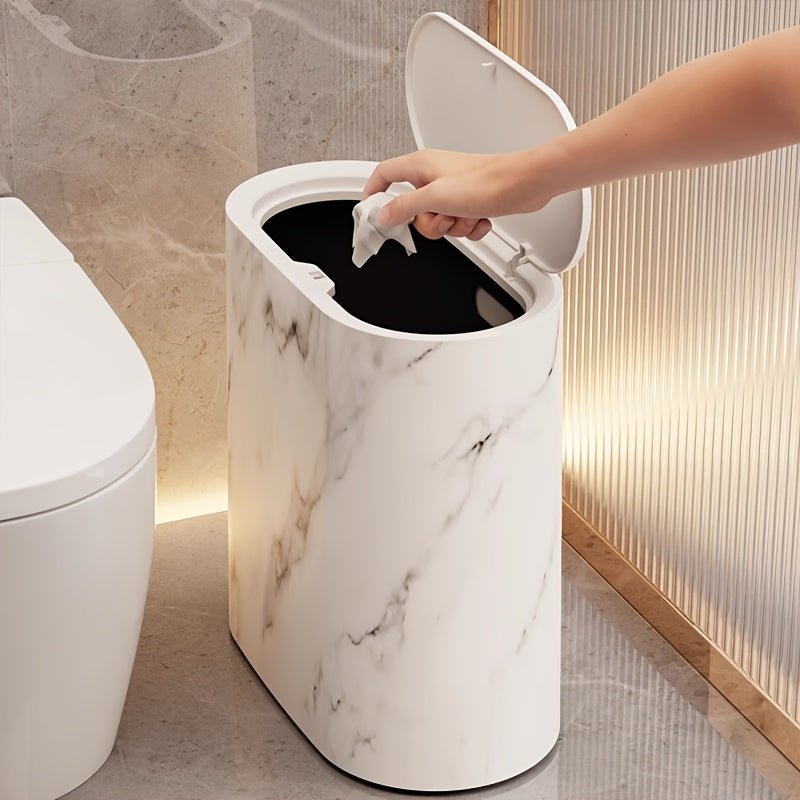 LIVELUX – Moderner ovaler Abfalleimer mit Marmor-Design für Bad und Küche 7