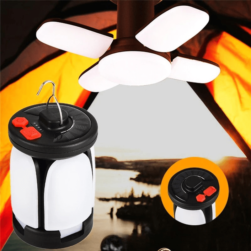 CAMPORA – Linterna solar de camping USB con paneles de luz plegables a 90°