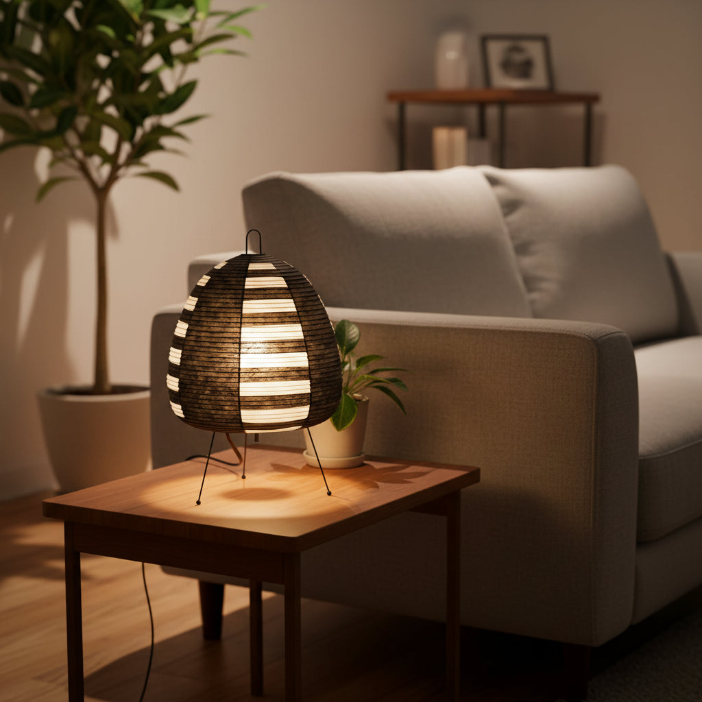 Lumirice - Elegante Tischlampe Aus Reispapier Im Japanischen Design, LED Tischleuchte Für Sanfte Beleuchtung 13